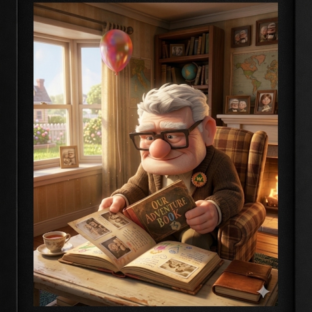 Our Adventure Book with Elderly Man A.I. Print In A Frame 8x10